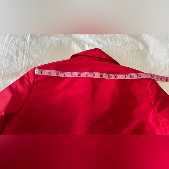 Lafayette 148 | SZ 6 Petite Red 100% Silk Blazer Jacket | Open Front 3/4 Sleeve - Picture 8 of 10